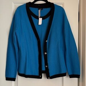Talbots Vibrant Blue Cardigan with Black Accents